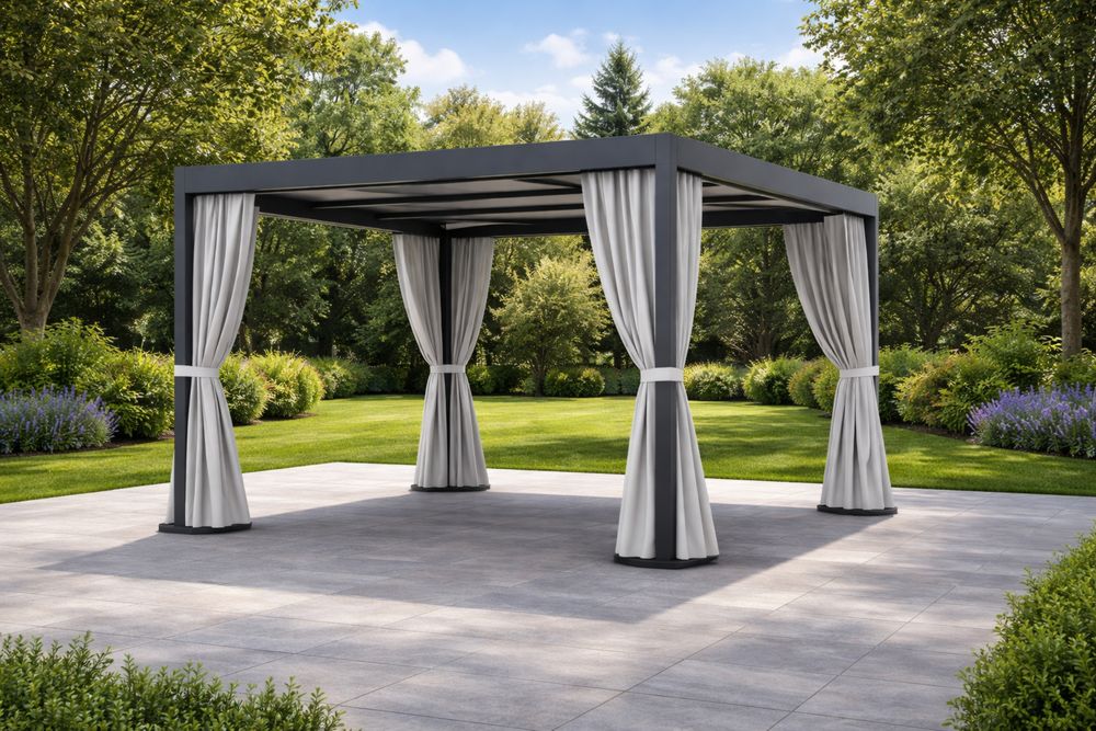 Outdoor Aluminum Gazebo with Curtains 366cm x 366cm x 270cm