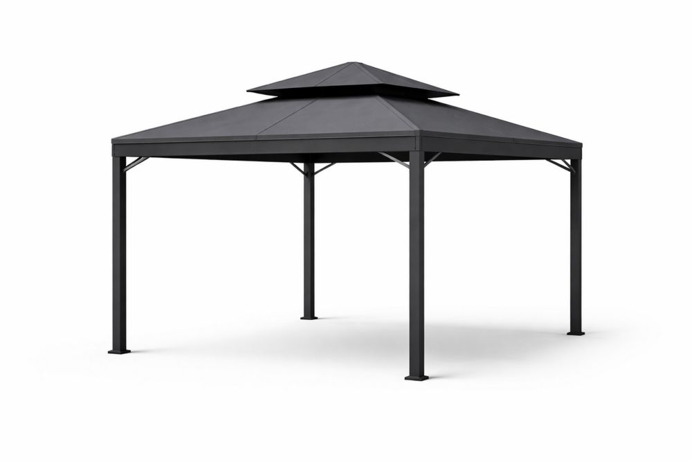 Outdoor Double-Tier Gazebo Steel Frame Black
