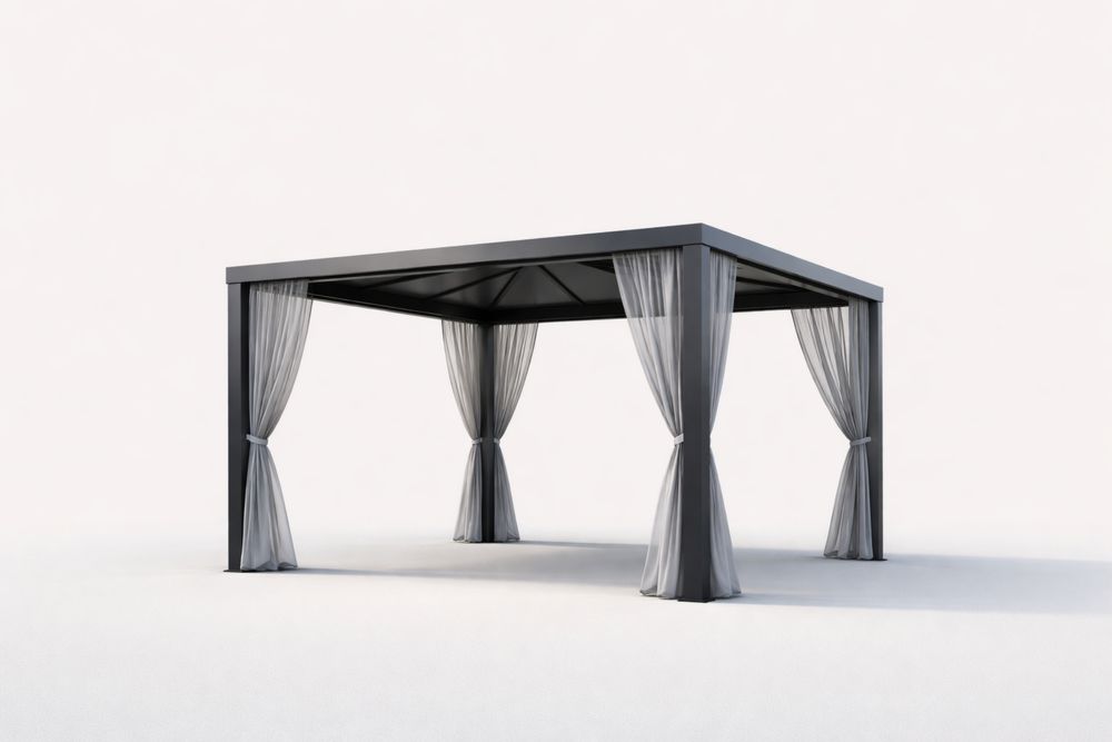 Outdoor Rectangular Gazebo with Steel Frame and Polyester Curtains