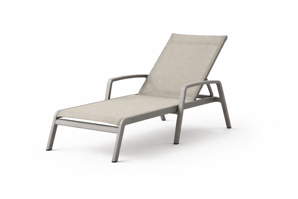 Outdoor Reclining Lounge Chair Beige Aluminum Frame Textilene Fabric