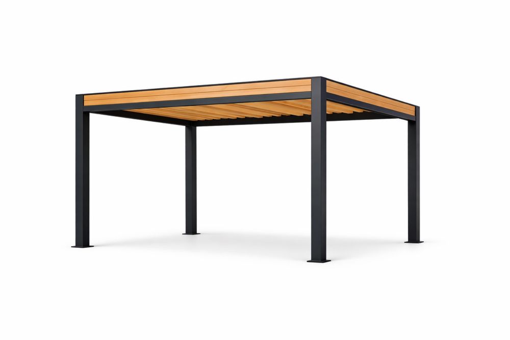 Aluminum and solid wood Outdoor Canopy Black and Wood Finish 300cm x 300cm x 240cm