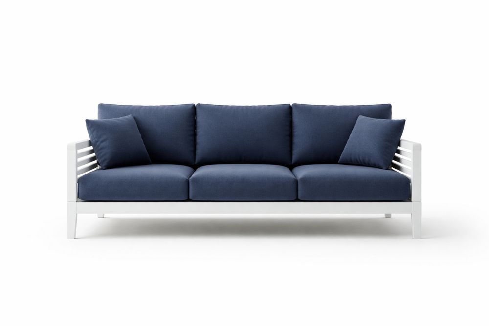 Solid wood Frame Outdoor Sofa with Blue Polyester Cushions