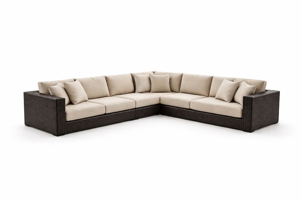 Outdoor Wicker Sectional Sofa Set with Beige Cushions