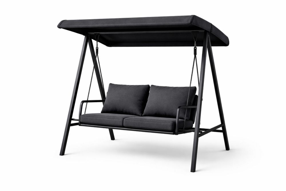 Outdoor 2-Seater Swing with Canopy Steel Frame Black Polyester Fabric