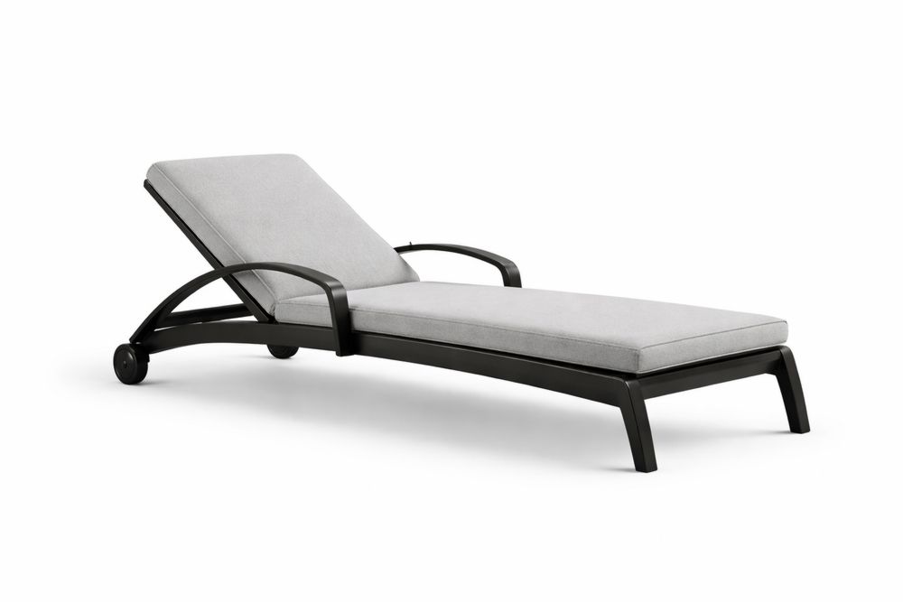 Aluminum Outdoor Reclining Chaise Lounge Black Frame Gray Cushion