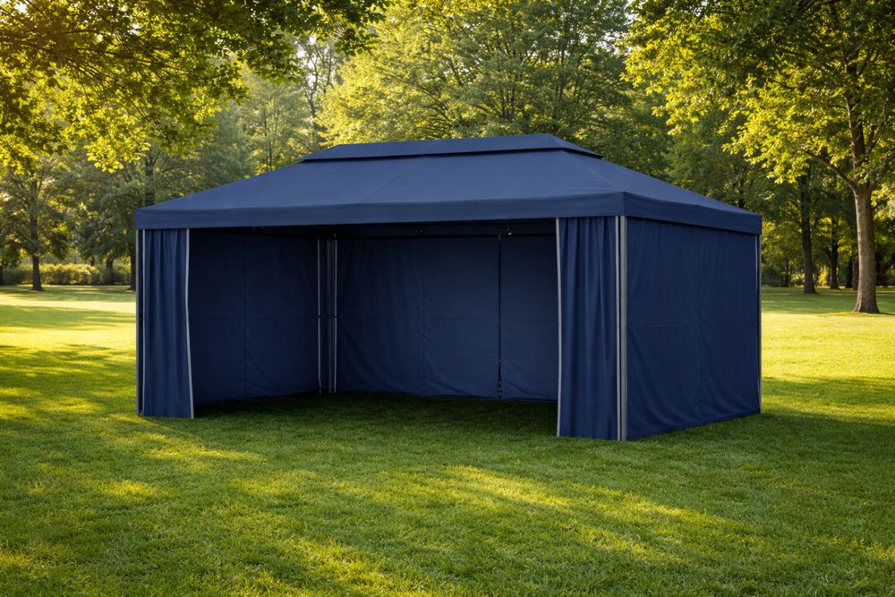 Outdoor Blue Polyester Canopy Tent with Steel Frame 300cm x 400 x 260 cm