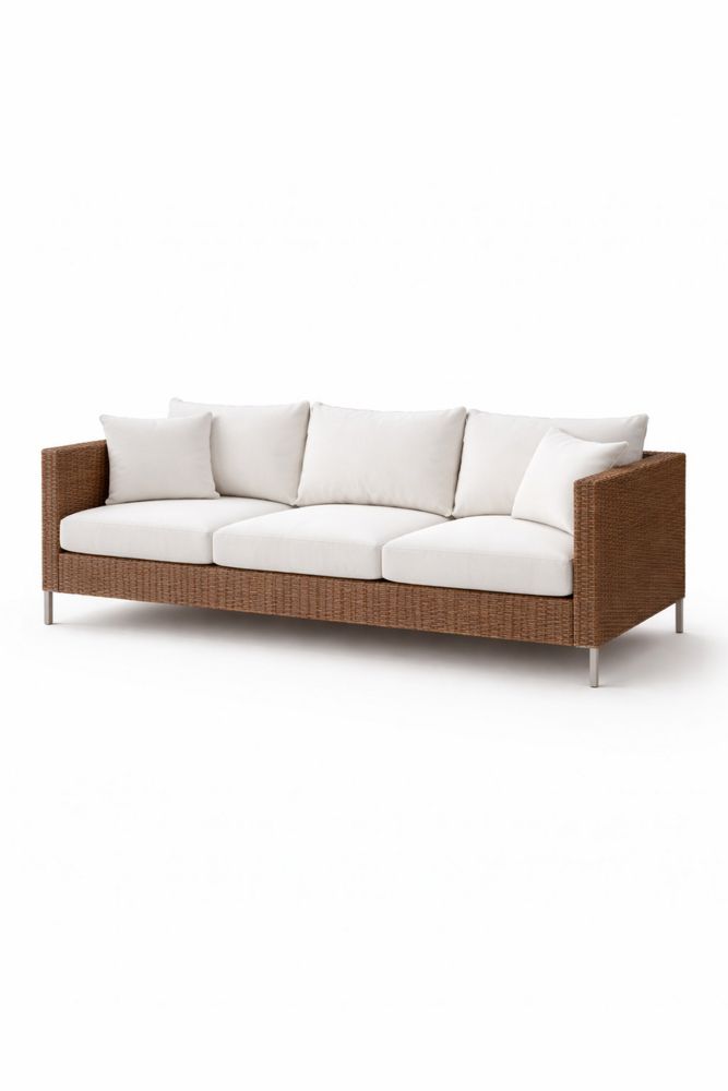 Brown Wicker Rattan Sofa with Cushion Set