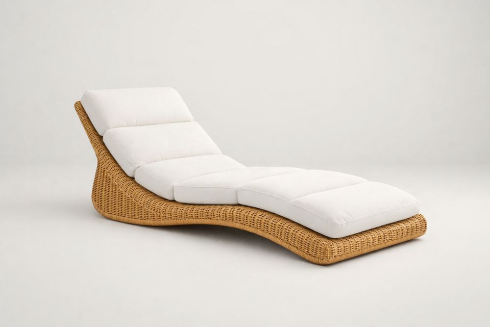 Wicker Chaise Lounge with Cushions Beige Rattan Adjustable Recliner