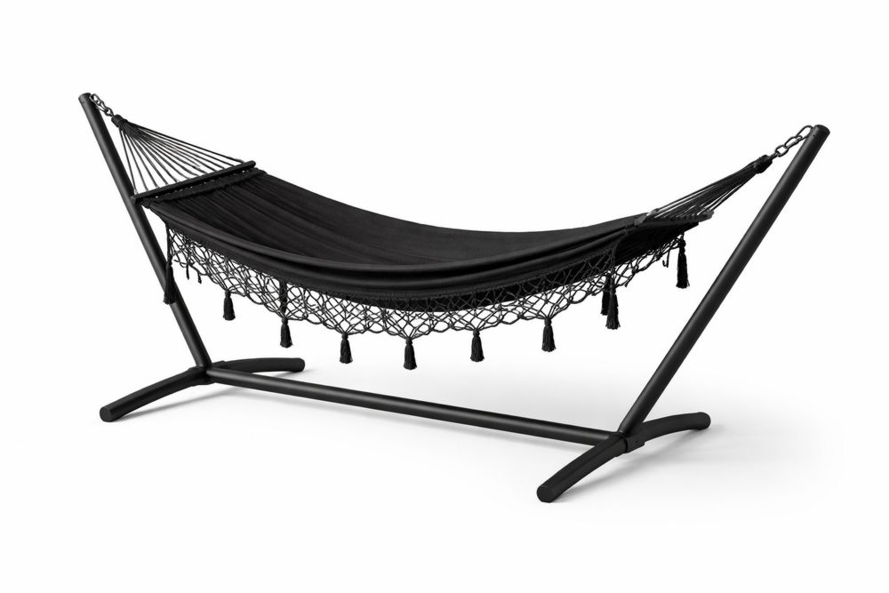 Black Cotton Hammock with Steel Stand and Tassels
