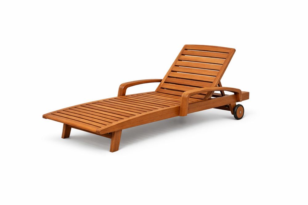 Teak Wood Outdoor Adjustable Chaise Lounge Chair with Wheels