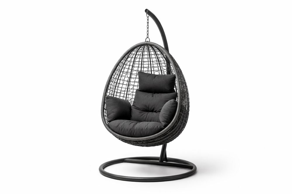 Hanging Egg Chair with Cushions Black Steel Resin Wicker Indoor Outdoor