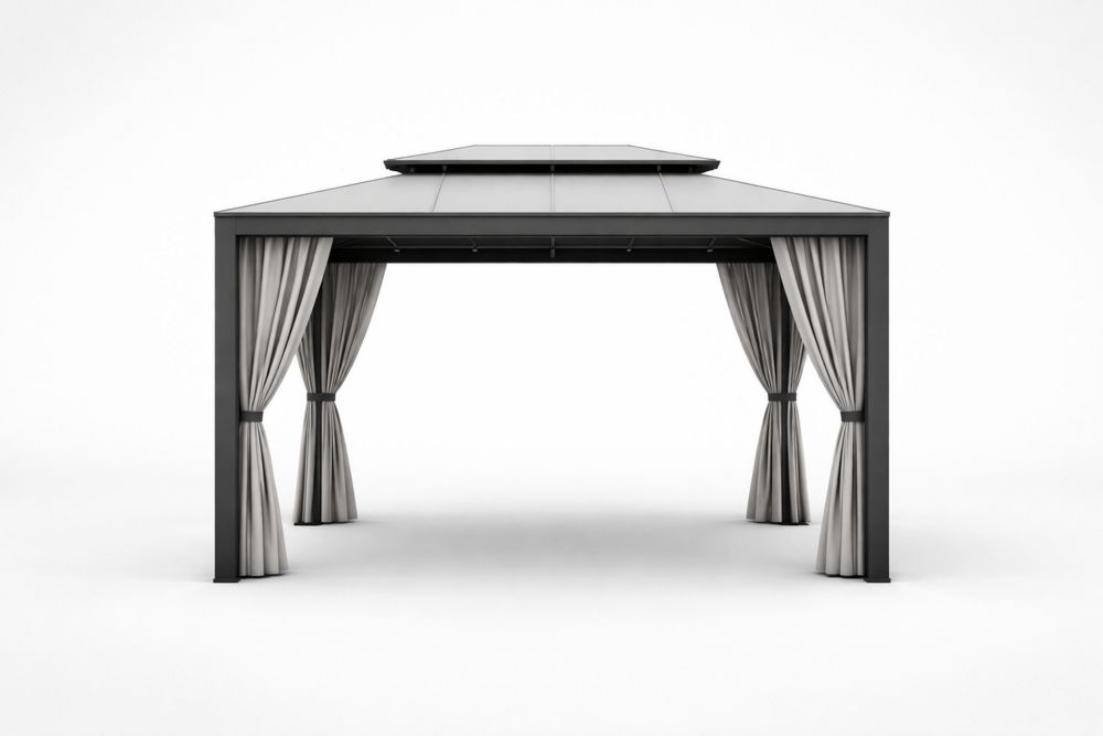 Outdoor Steel Gazebo with Curtains and Polycarbonate Roof 400cm x 300cm x 300cm