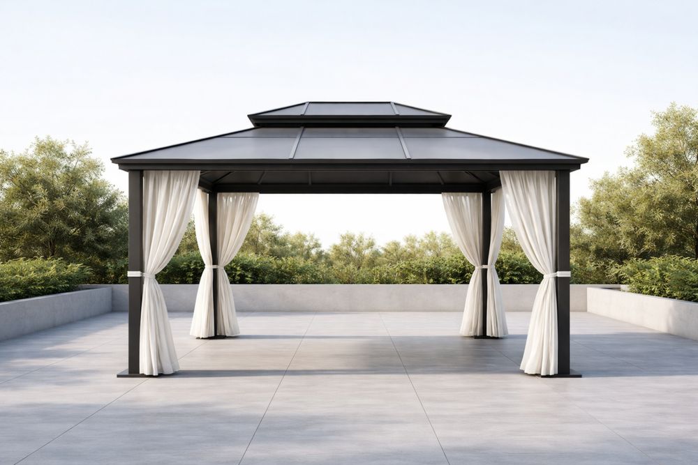 Outdoor Steel Frame Gazebo with Polyester Curtains 300cm x 400cm x 280cm