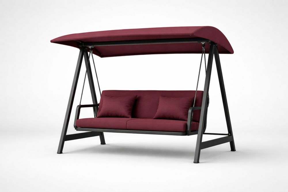 Outdoor Patio Swing with Canopy Burgundy Steel Frame Polyester Cushion