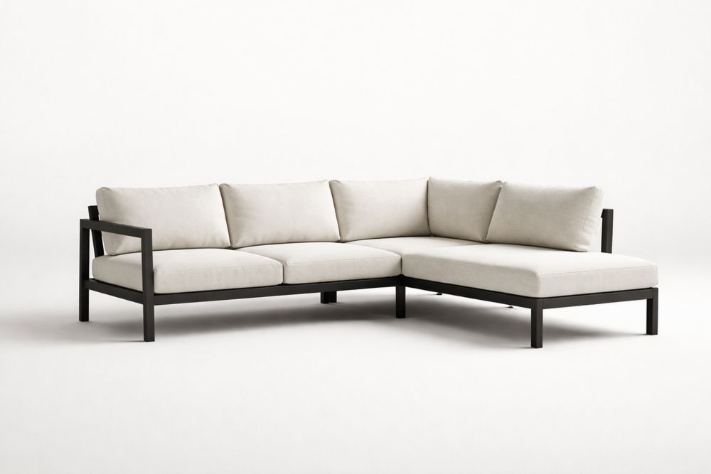 L-Shaped Outdoor Sectional Sofa Beige Cushions Aluminum Frame