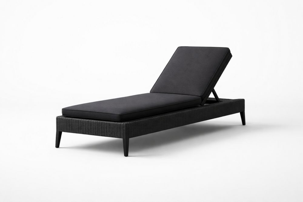 Outdoor Reclining Sun Lounger Black Wicker Aluminum Frame with Cushions