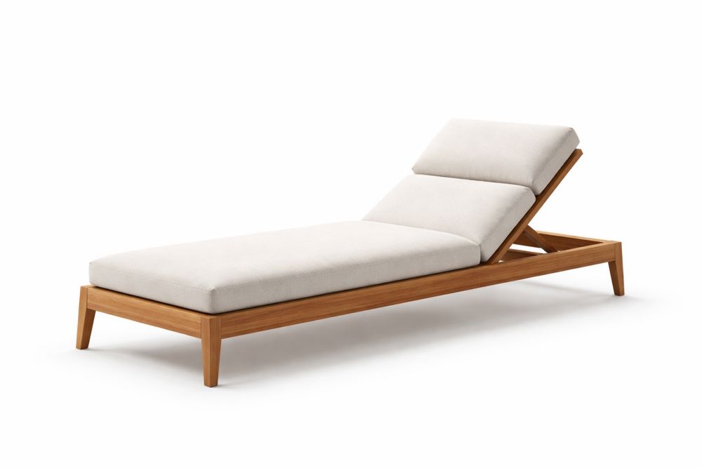 Teak Wood Adjustable Outdoor Chaise Lounge with White Polyester Cushion