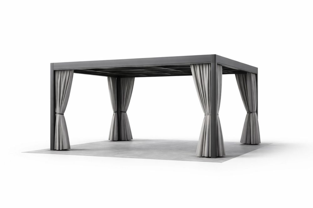 Rectangular Gazebo with Curtains Steel Frame Gray