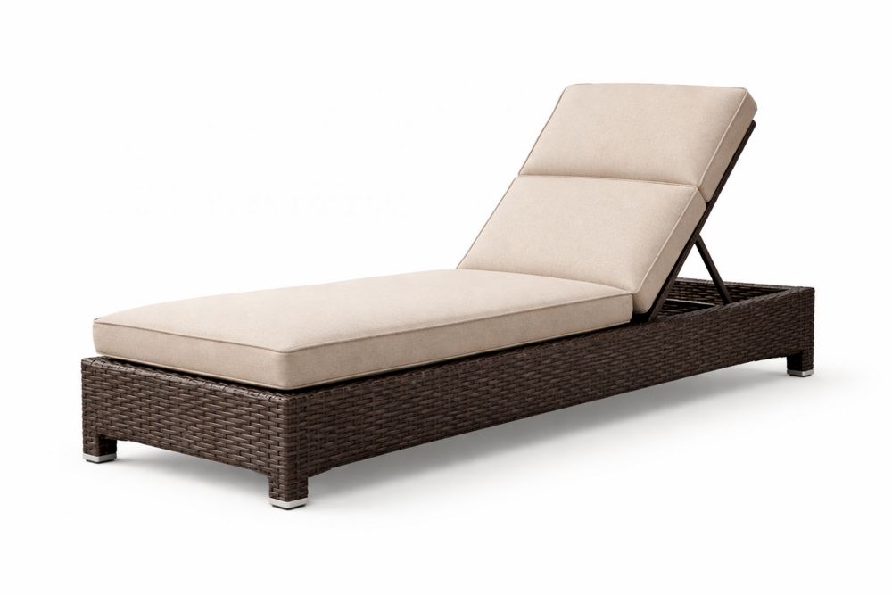 Outdoor Adjustable Rattan Chaise Lounge with Beige Cushions