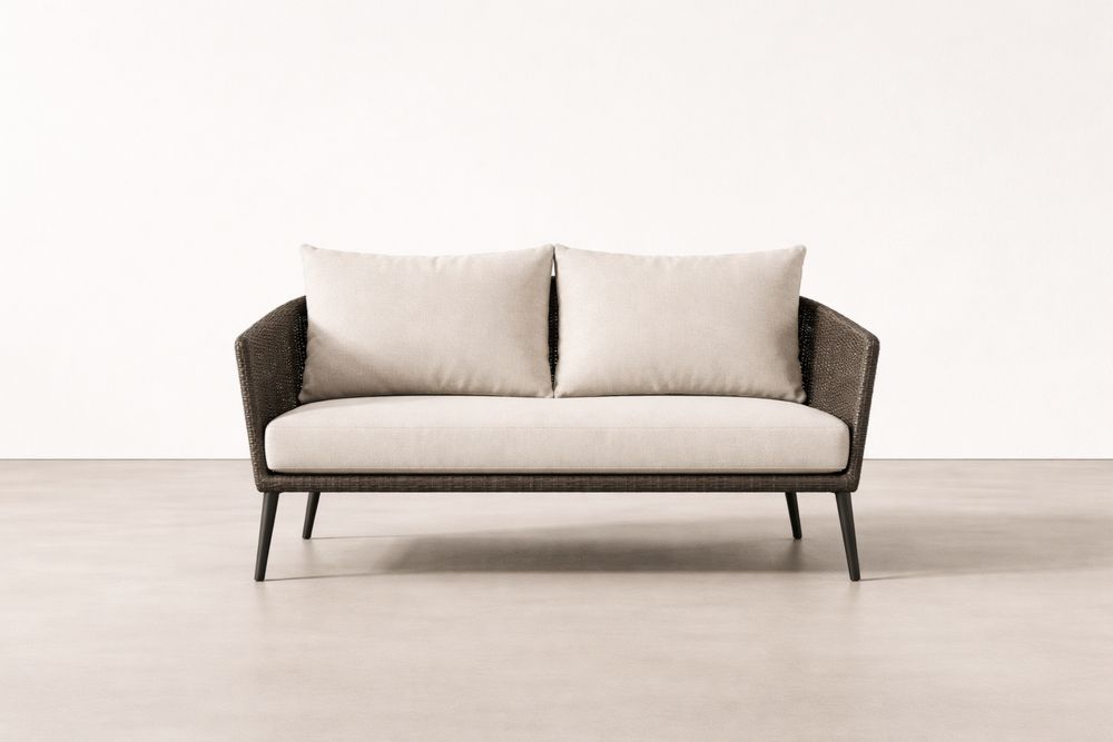 Outdoor Wicker Sofa Beige Cushions 2-Seater Steel Frame