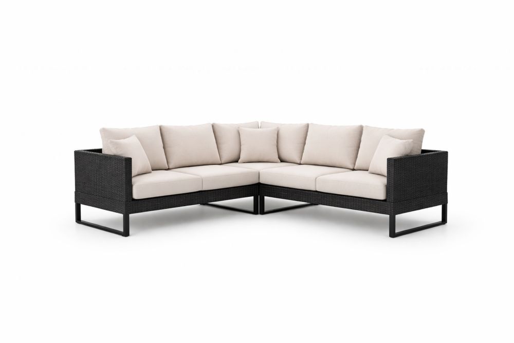 Wicker Outdoor Sectional Sofa Set with Beige Cushions