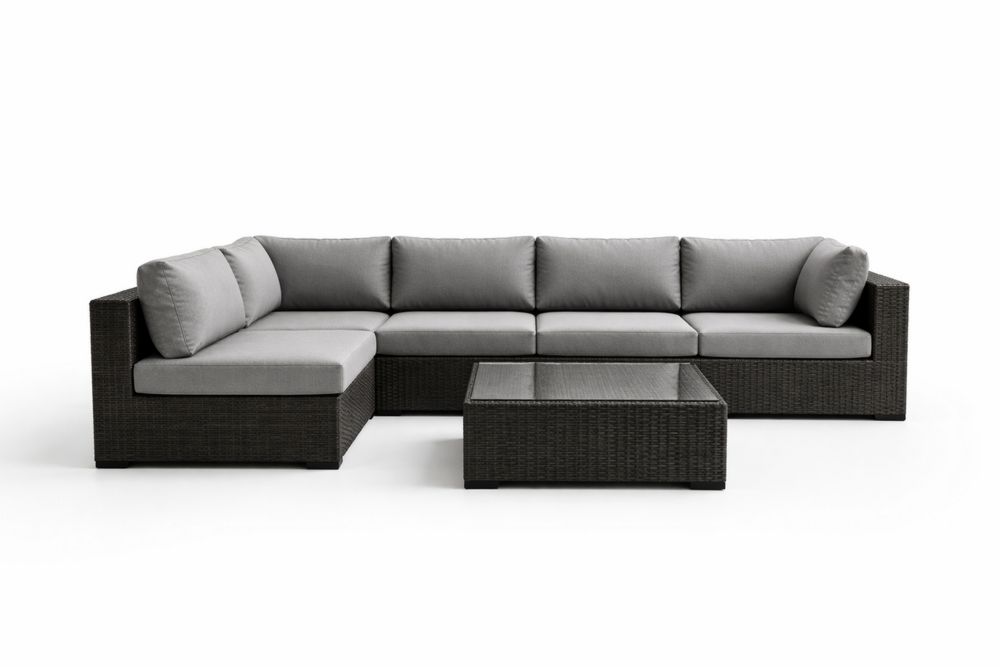 Outdoor Wicker Sectional Sofa Set with Polyester Cushions Grey PE Wicker Rectangular