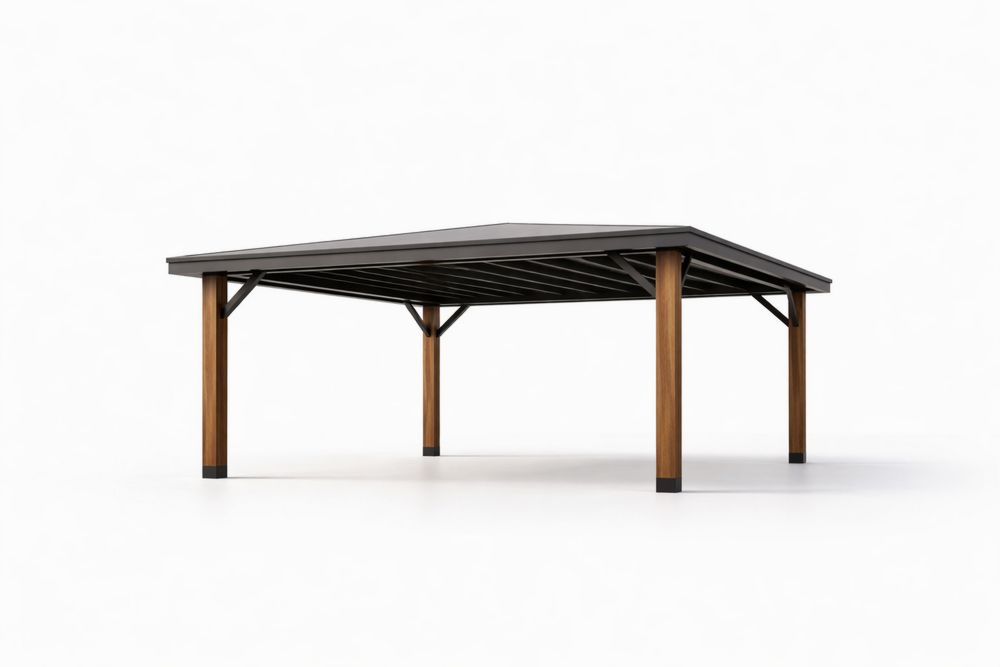 Outdoor Gazebo Black Steel Roof with Wood Grain Steel Frame 400cm x 300 x 250cm