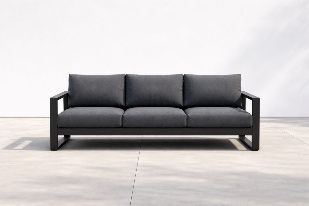 Outdoor 3-Seater Sofa Aluminum Frame Polyester Dark Gray Cushions