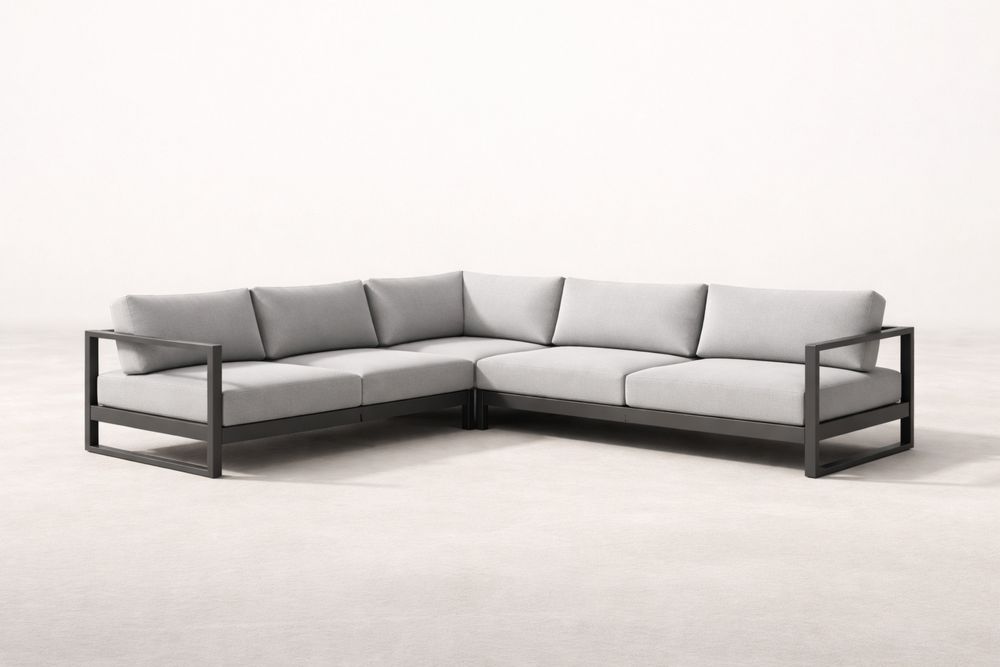 Aluminum Frame L-Shaped Sectional Sofa Set Light Gray