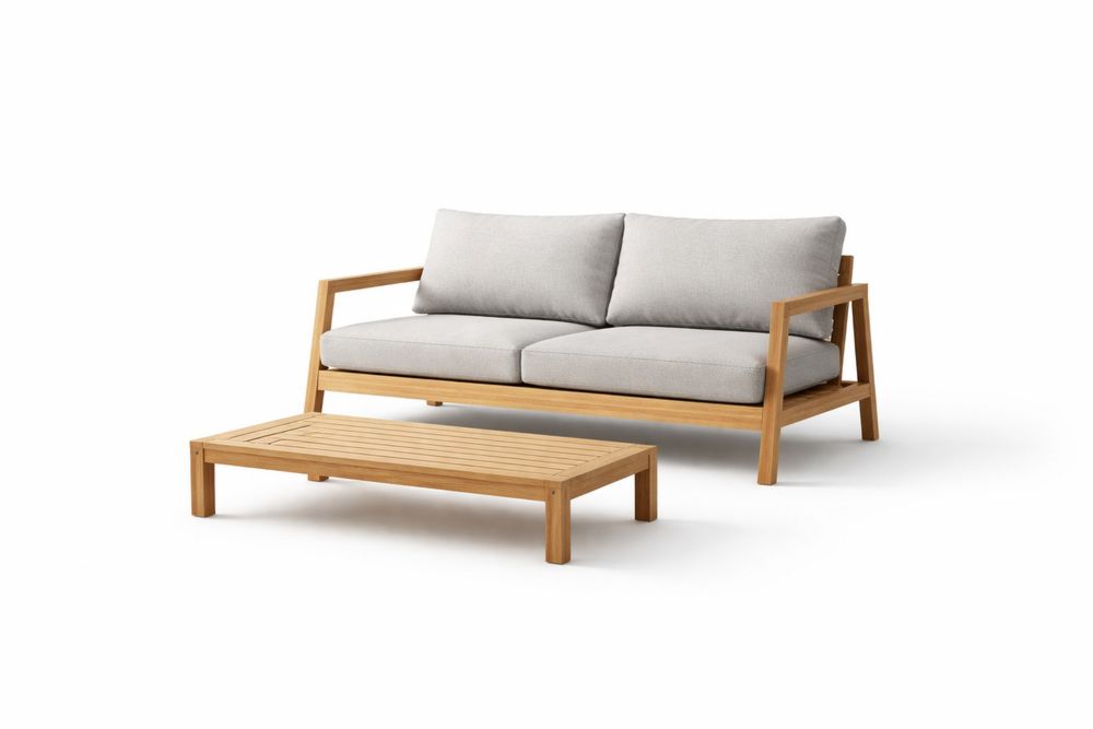 Outdoor Sofa Set Teak Frame with Beige Cushions