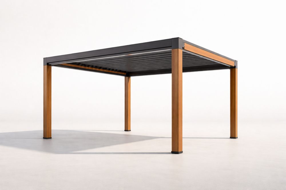 Aluminum Gazebo with solid wood Finish and Adjustable Louvers 300x300x230 cm