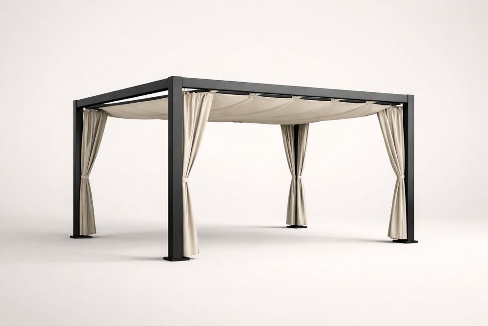 Aluminum Canopy with Polyester Curtains Cream