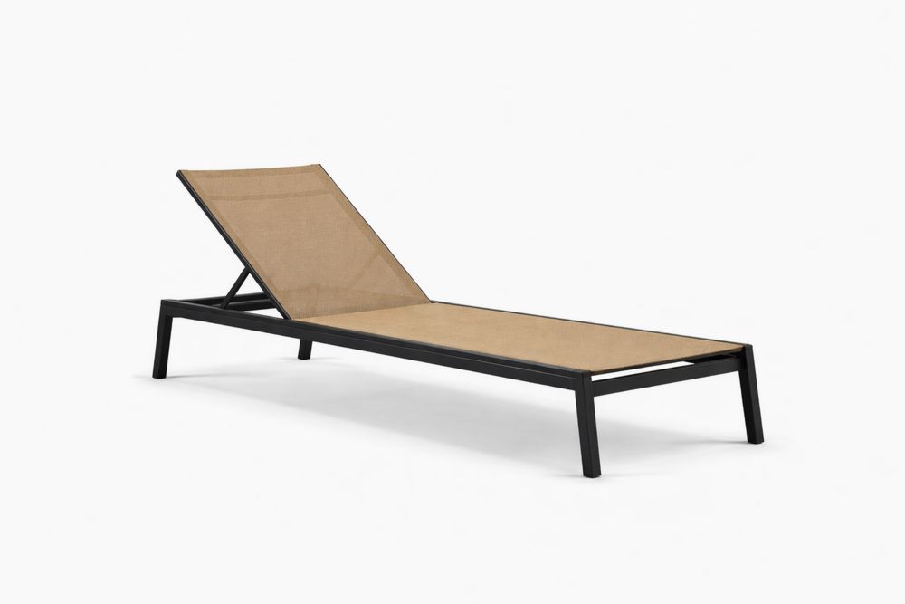 Outdoor Reclining Chaise Lounge Black Aluminum with Beige Mesh