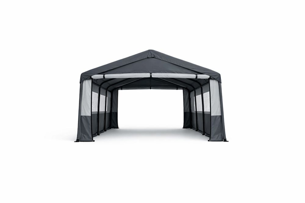 Heavy-Duty Grey Steel Frame Outdoor Car Canopy 600D Oxford Fabric 12ft x 20ft x 9.5ft