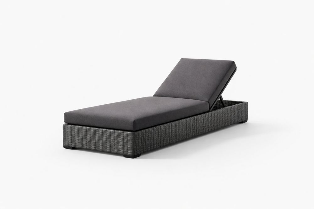 Outdoor Adjustable Gray Rattan Chaise Lounge Chair with Cushion