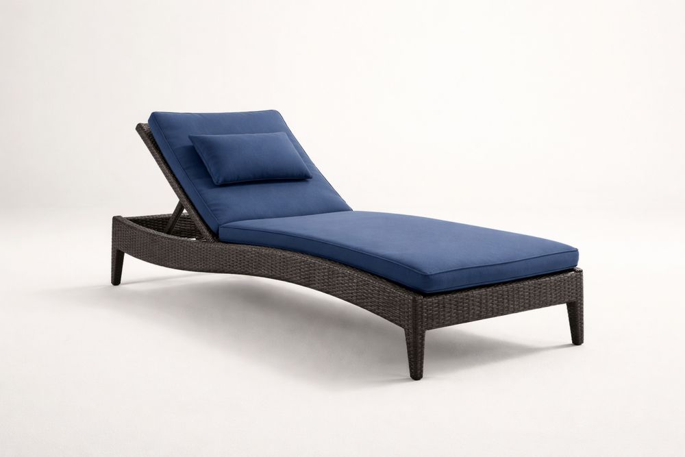 Outdoor Adjustable Wicker Chaise Lounge Blue Cushion