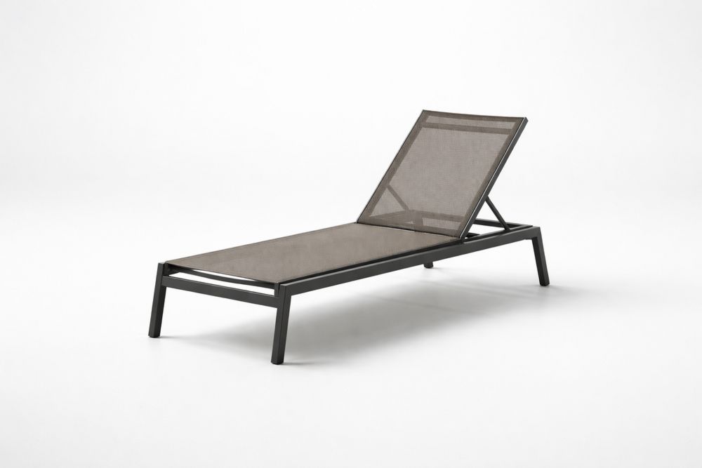 Outdoor Chaise Lounge Chair Black Aluminum Frame Polyester Textile