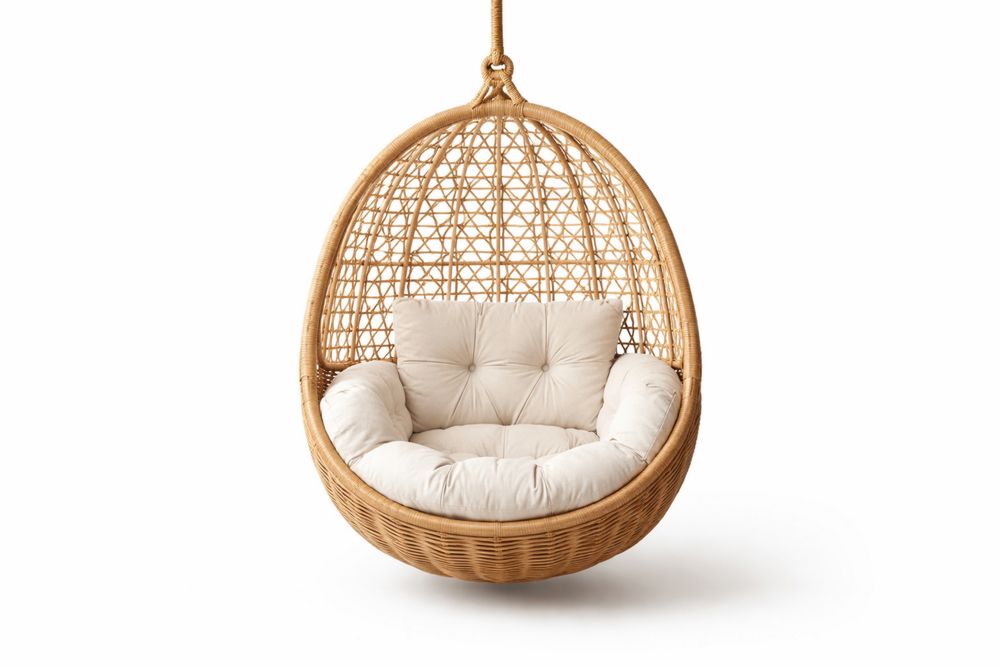 Outdoor Hanging Egg Chair Rattan with Beige Cushion