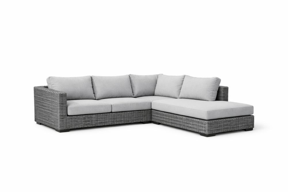 Outdoor Sectional Sofa Set Gray Wicker with Gray Cushions