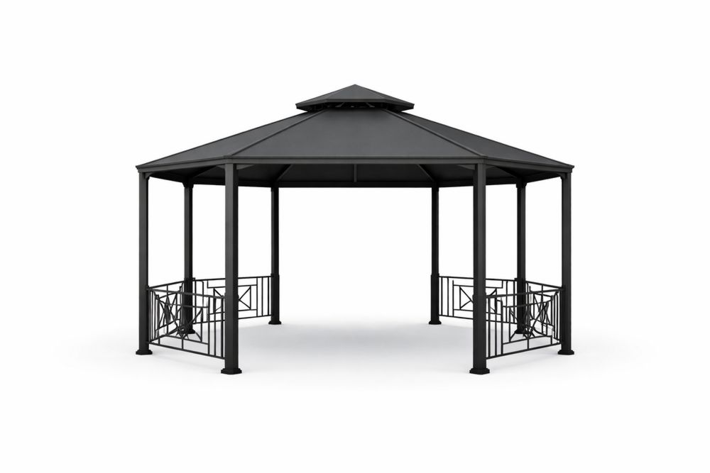 Outdoor Steel Gazebo Hexagonal Steel Frame Black