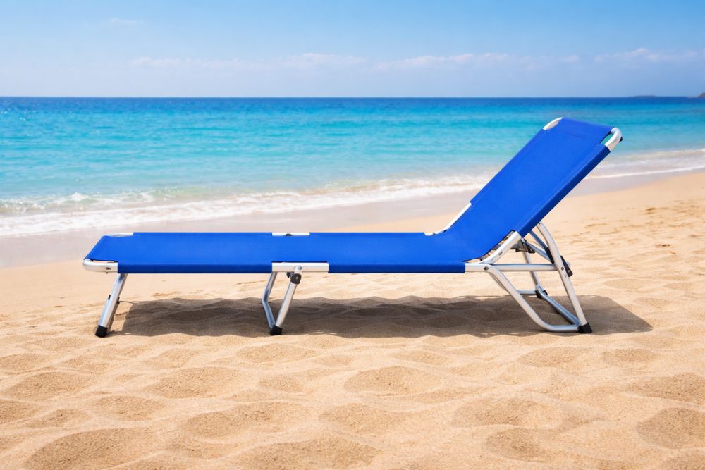 Blue Folding Beach Lounge Chair with Aluminum Frame and Adjustable Backrest