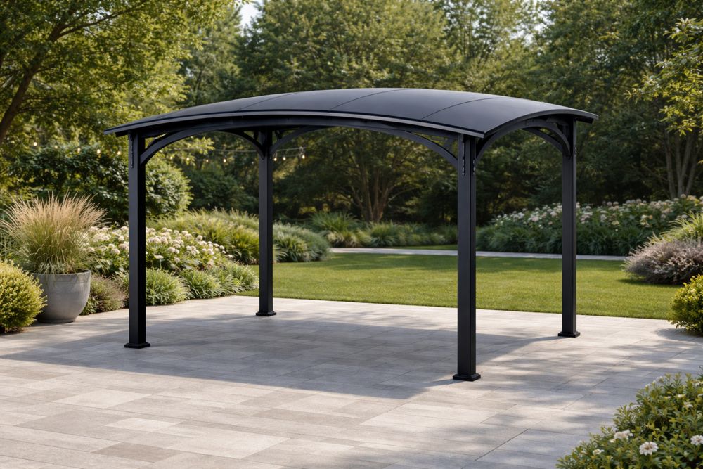 Black Steel Outdoor Gazebo with Arched Roof 3x4x2.5m