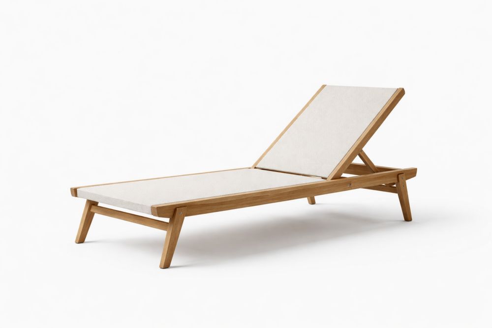 Teak Wood Adjustable Chaise Lounge Chair with Beige Textilene