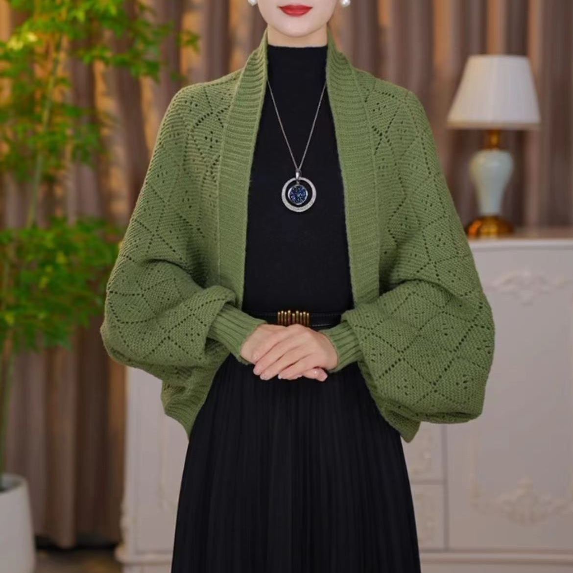 【Versatile Clothing】Plaid Knit Shawl Cardigan