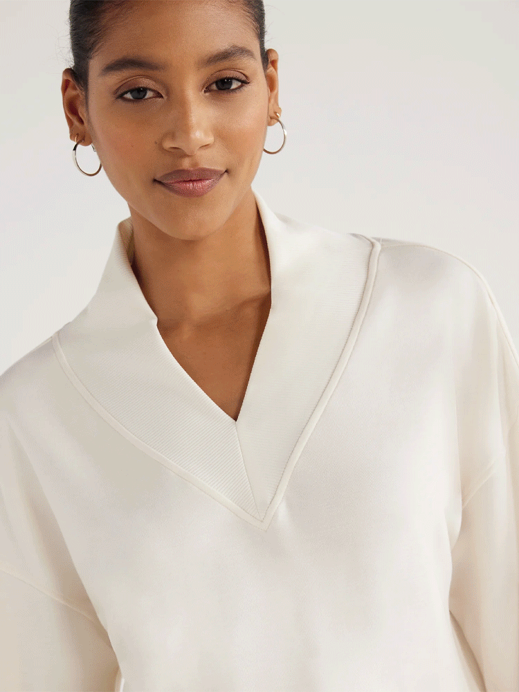 V-neck slimming long-sleeve top and wide-leg pants two-piece set