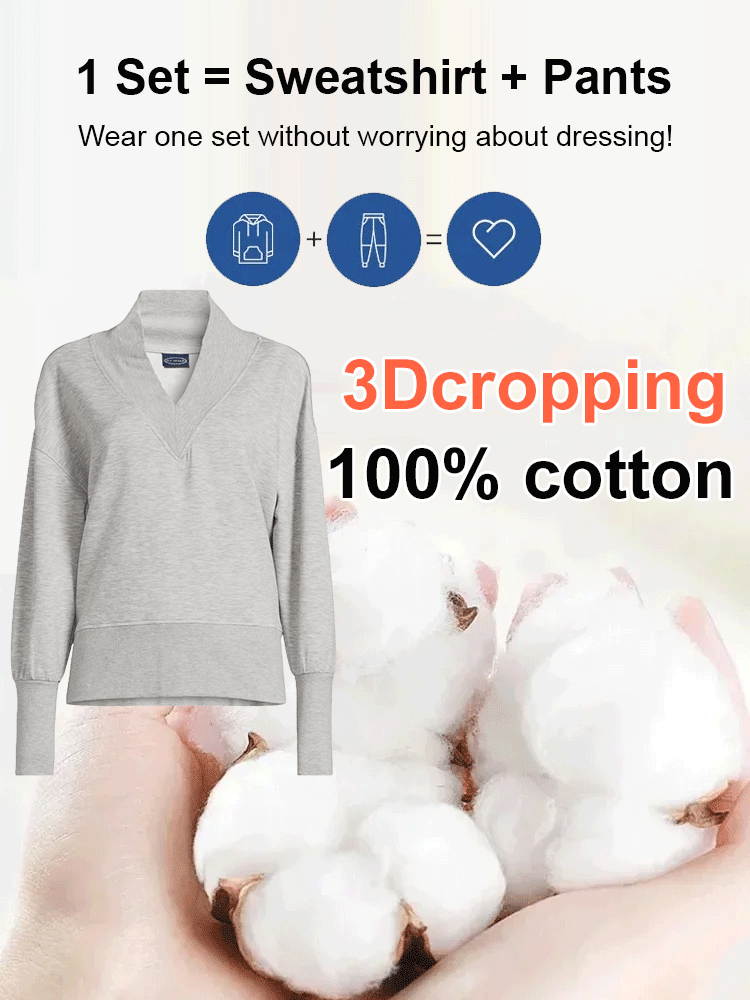 V-neck slimming long-sleeve top and wide-leg pants two-piece set