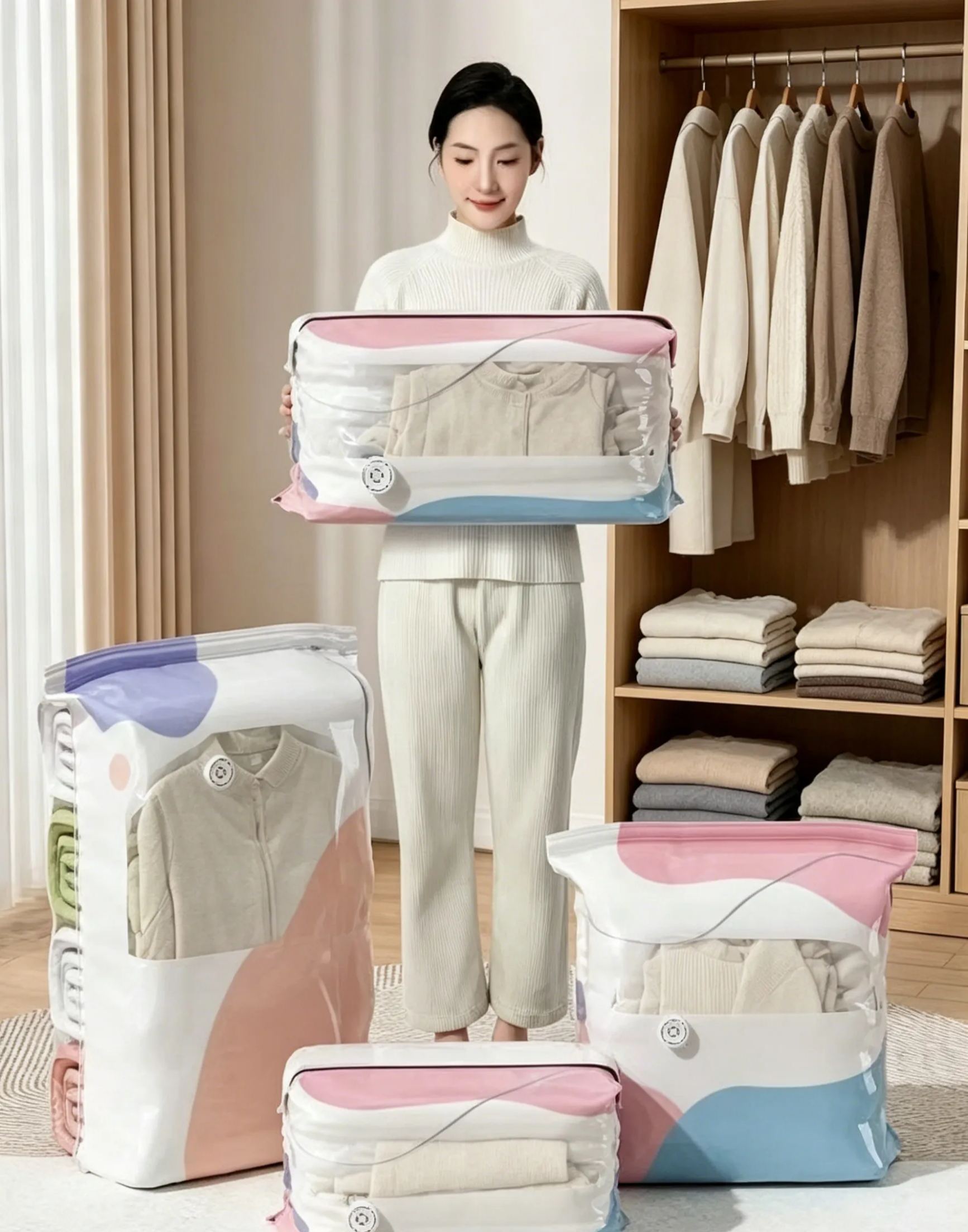Thickened 3D Vacuum Compression Bag for Quilts, Clothes, and Down Jackets - No Pump Needed, Moisture
