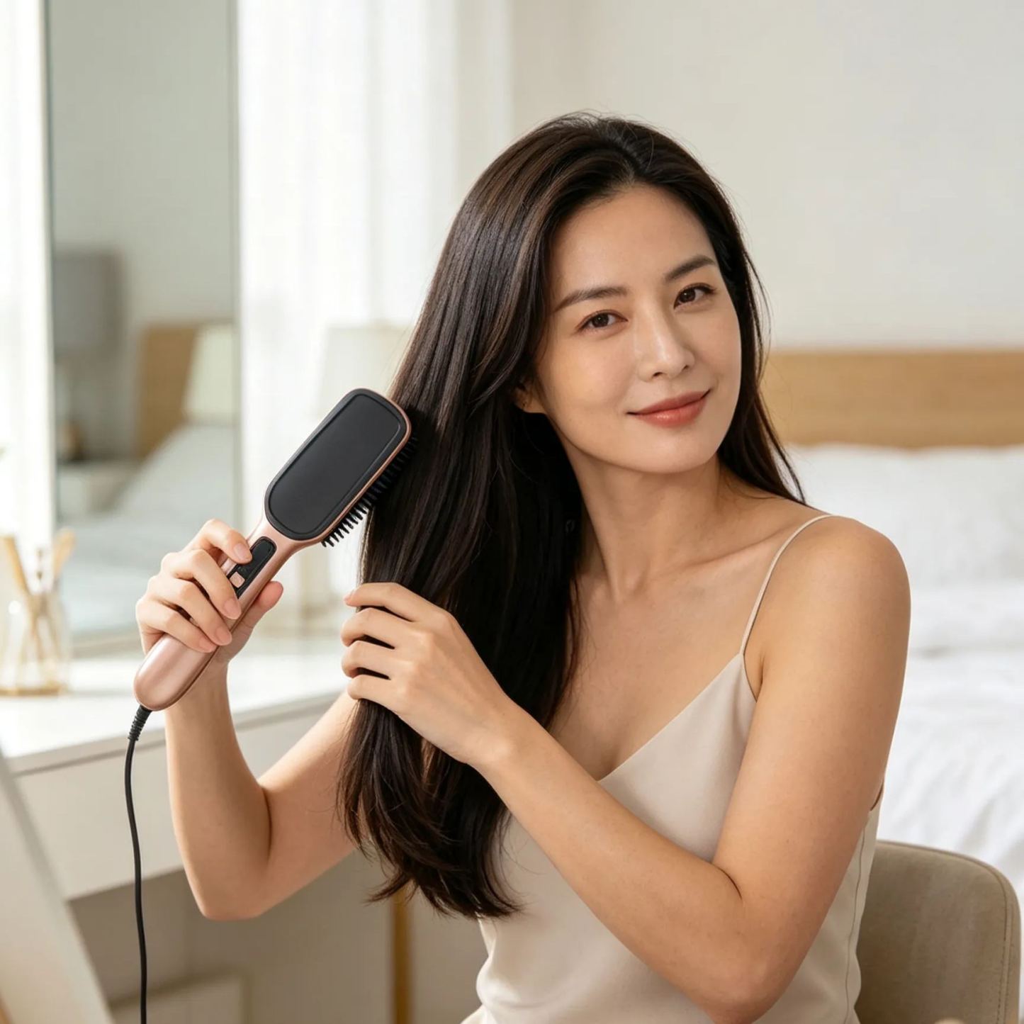 【Salon-grade Straight Hair】Ionic 2-in-1 Straightening Brush