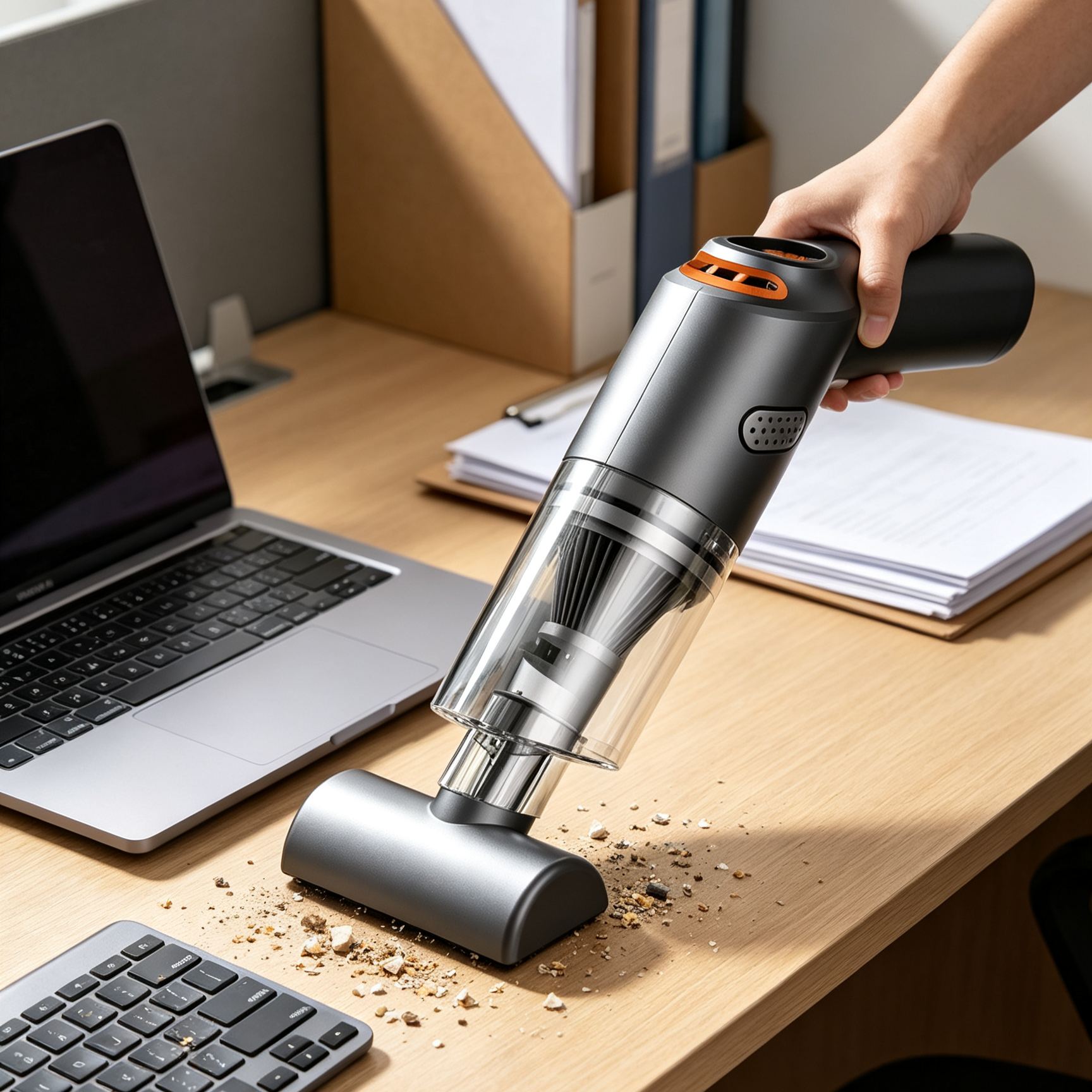 Car vacuum cleaner for dust and mite removal, suitable for both home and car use.
