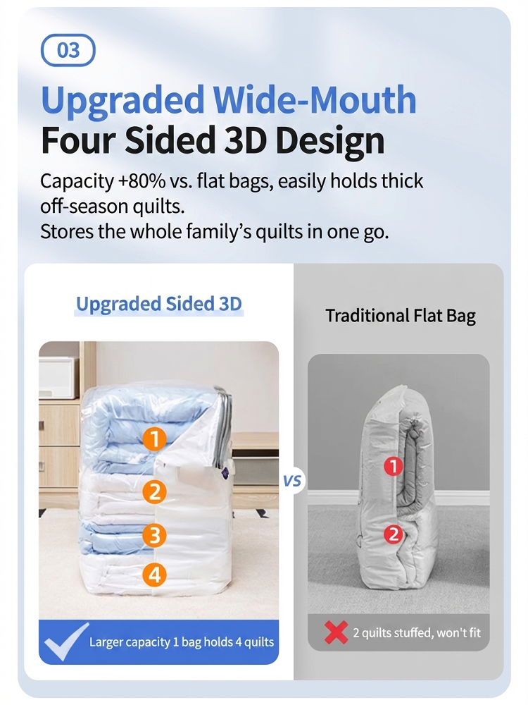 Thickened 3D Vacuum Compression Bag for Quilts, Clothes, and Down Jackets - No Pump Needed, Moisture